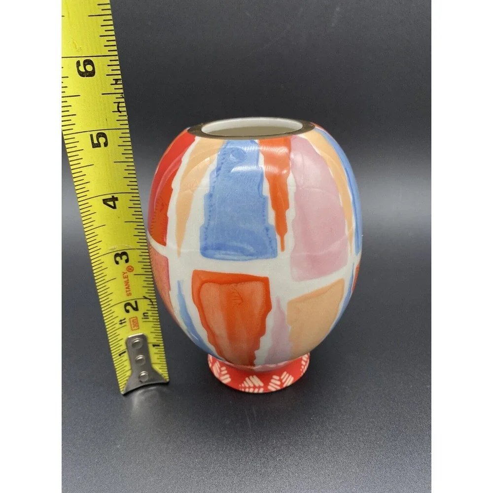 Anthropologie Geometric Pattern Vase With Gold Rim‎ 5